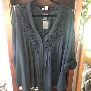 Black Blouse with Lace and Pleated Details